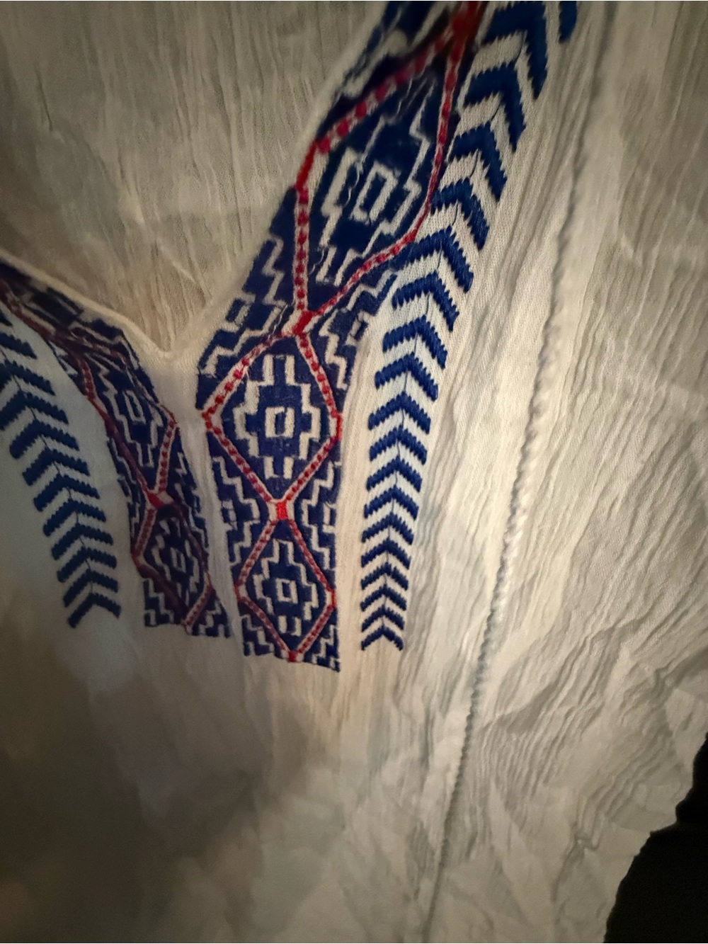 Solitaire White Sleeveless Tank with Blue Embroidered Yoke - Picture 2 of 5